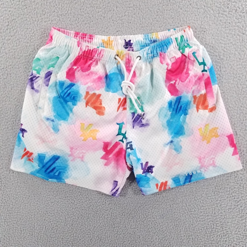 YoungLA Shorts Men Large Mesh  Block Party Color Splash Print Watercolor Tie Dye